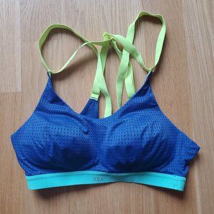 Blue & neon yellow sports bra